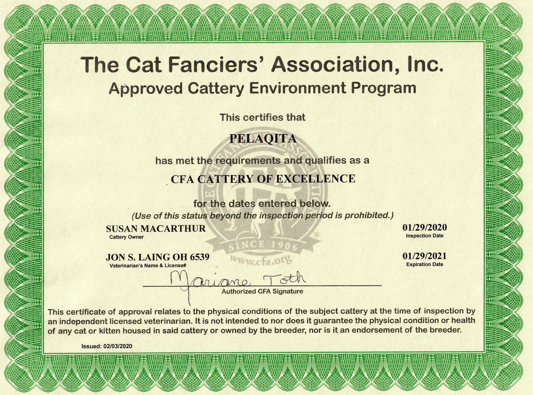 CFA Cattery of Excellence ~ Pelaqita Persian Cats and Persian Kittens